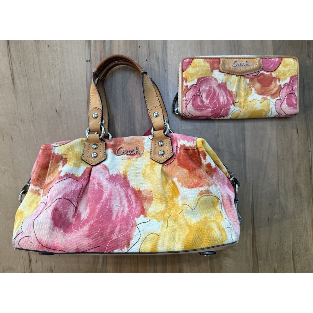 Coach Ashley Multicolor Floral Satchel & Matching Zip Wallet F21885/A1349